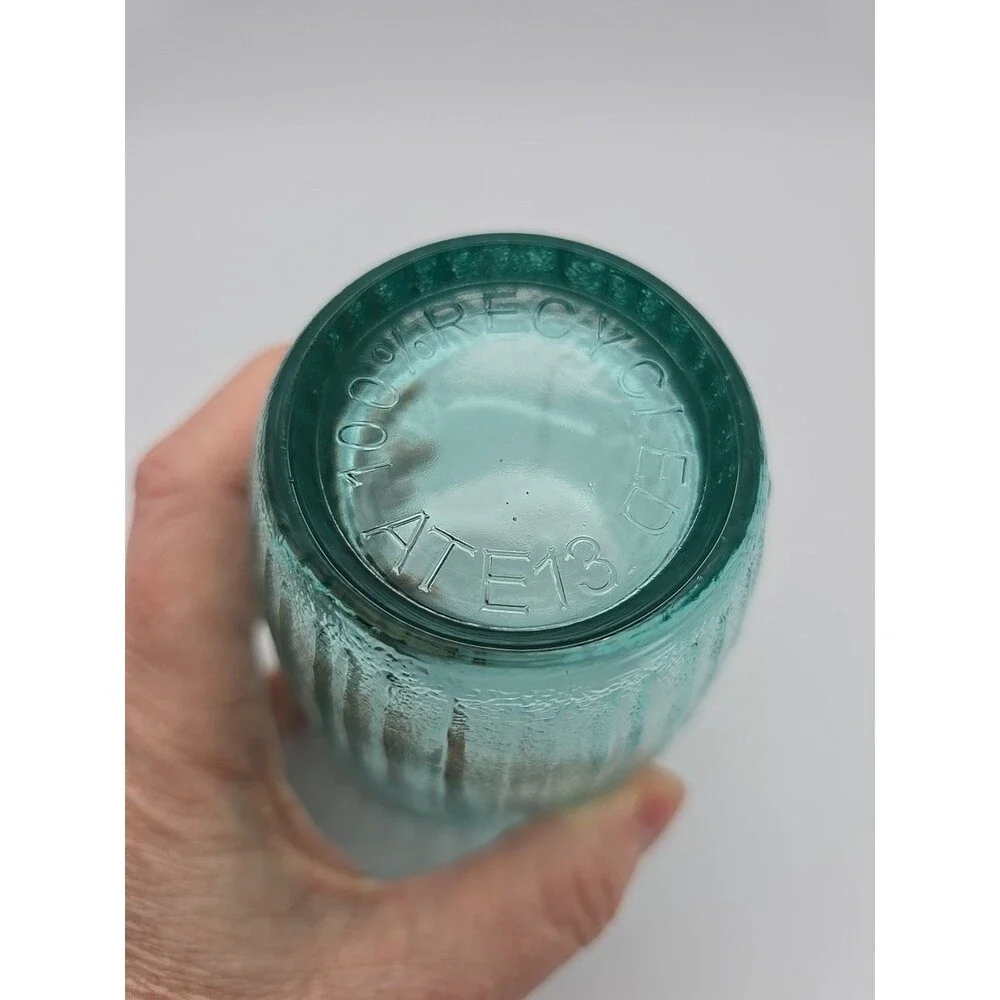 100% Recycled Ribbed Glass Vase ATE13 Aqua Colored Glass